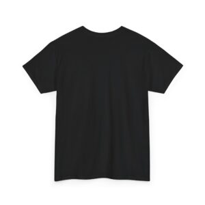 Back view of a plain black short-sleeve T-shirt laid flat on a white background.