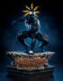 Crouching Spider-Man statue in a black symbiote suit with lightning bolt accents atop a ruins-style pedestal reading 'Amazing Spider-Man: Kraven's Last Hunt'.